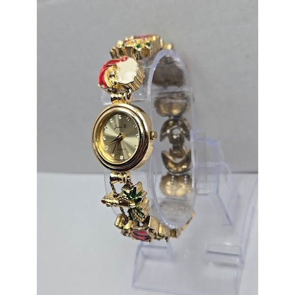 Jennie B Avon Christmas Slide Charm Bracelet Watch Gold Tone Quartz New Battery - Picture 2 of 9